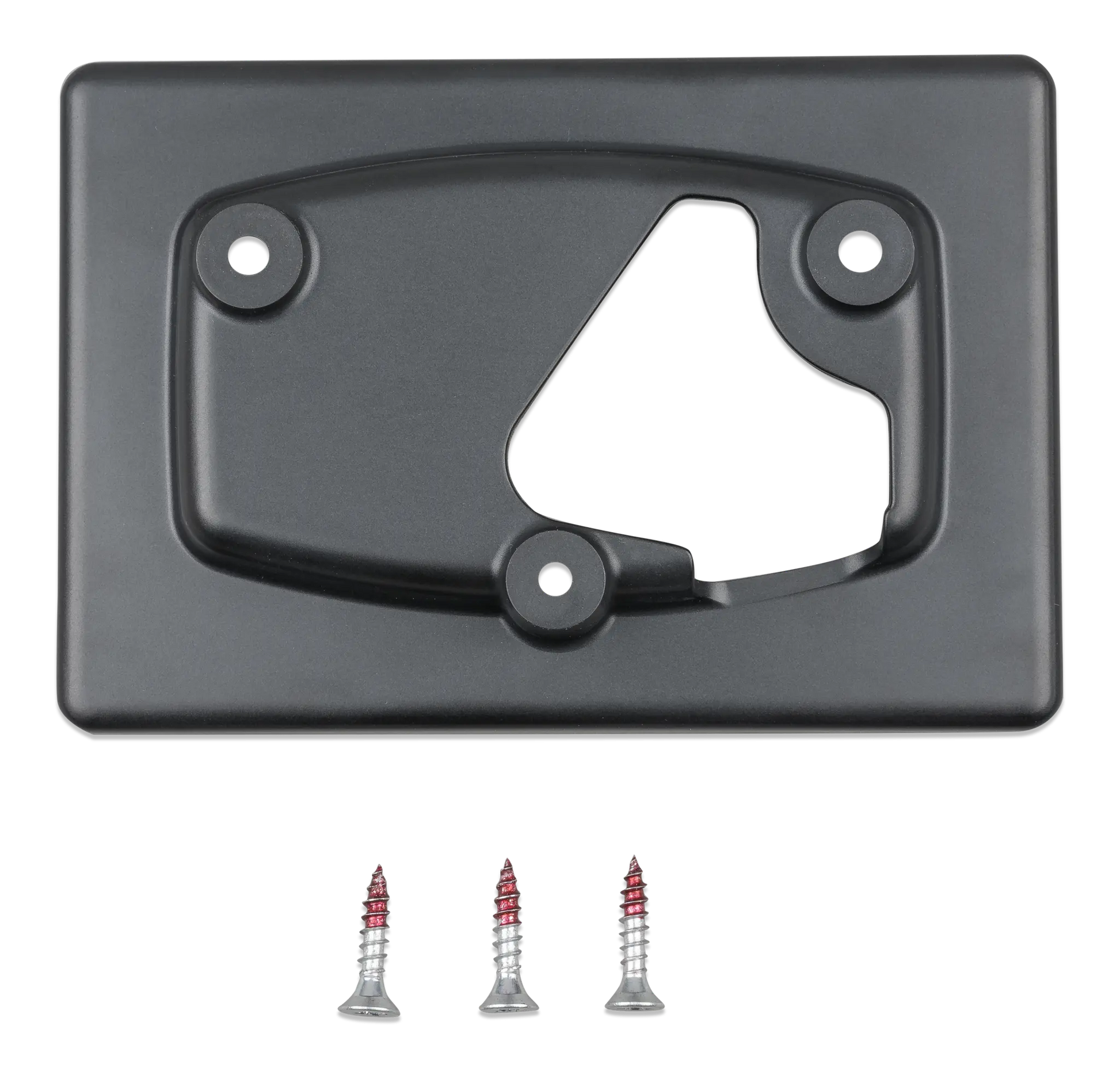 Black metal handle with screws on a white background