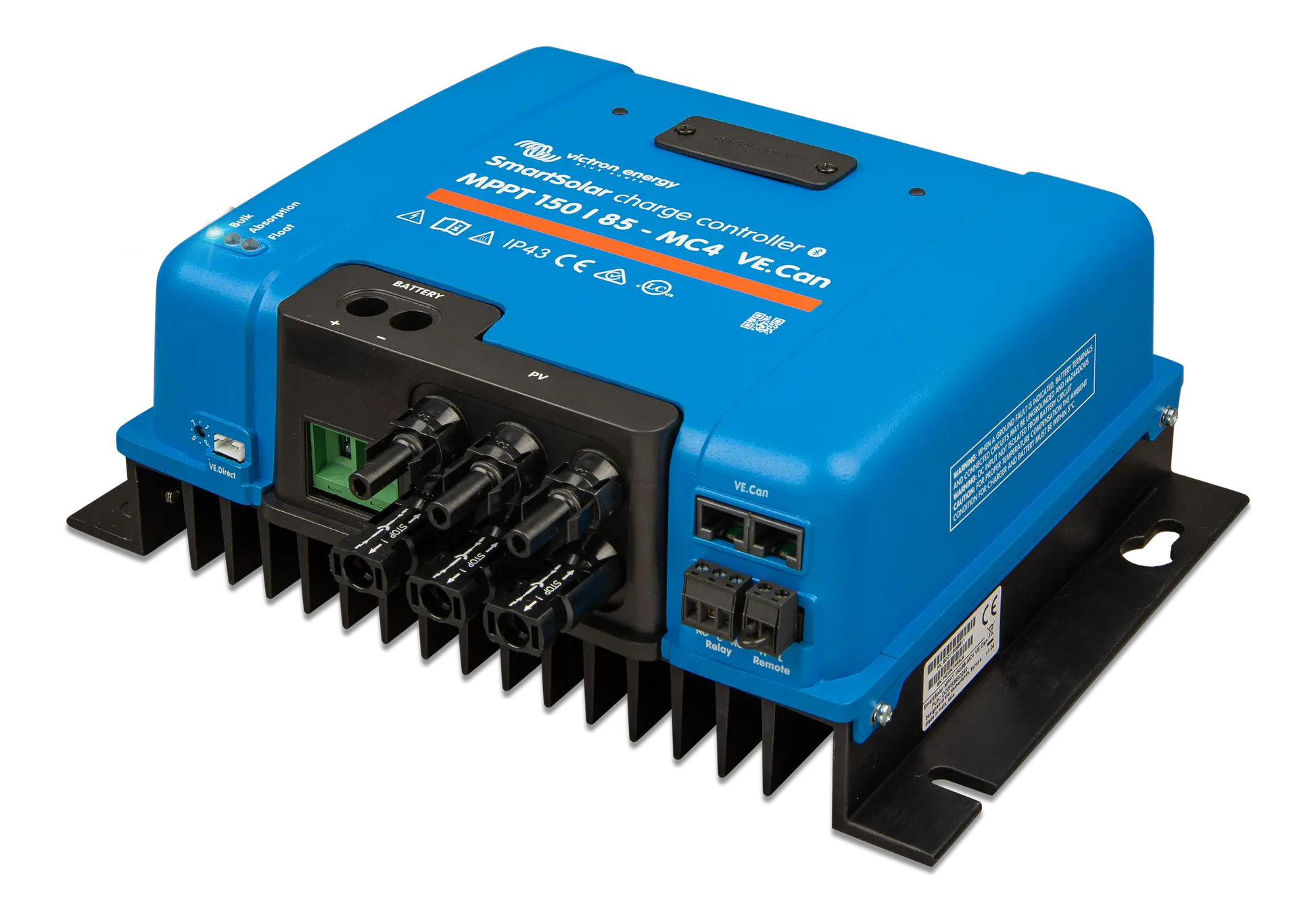 Blue electronic device with connectors on a white background