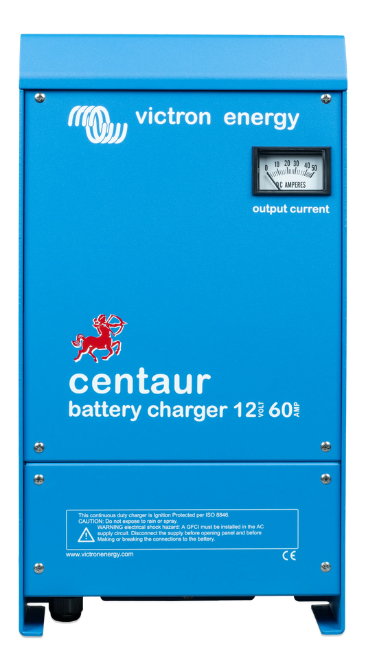 Blue Victron Energy Centaur battery charger on a white background
