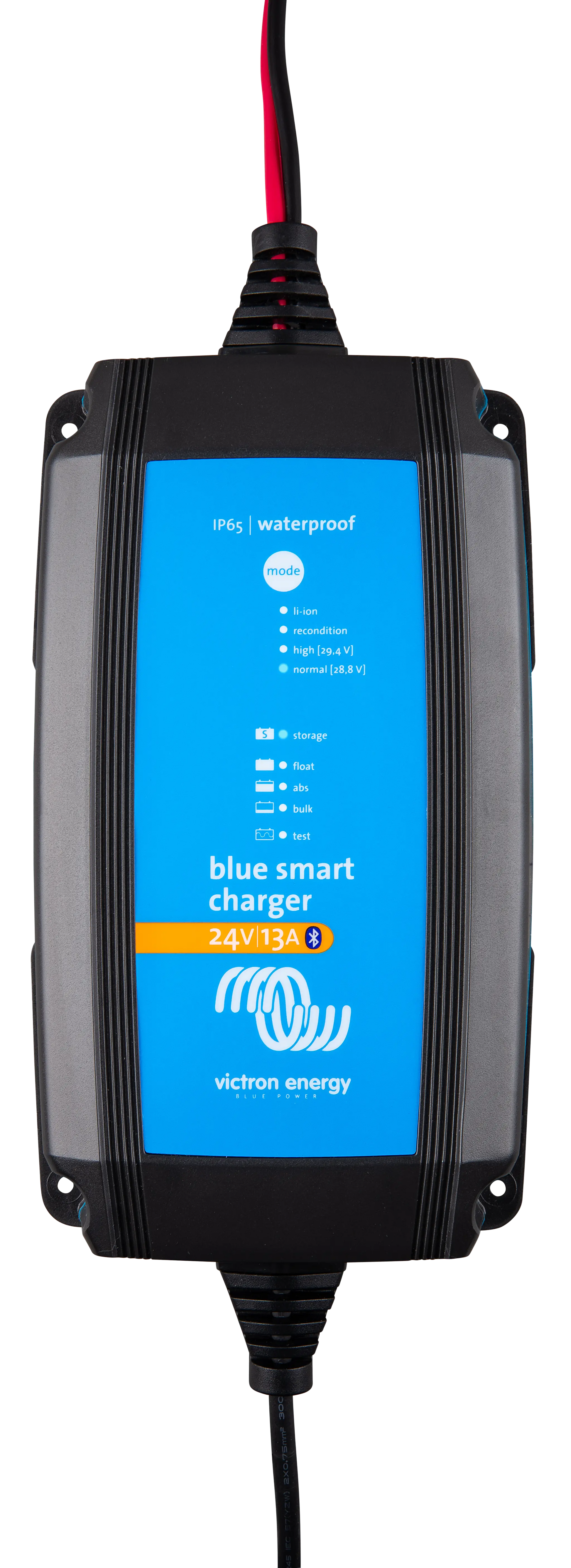 Blue smart charger withVictorin Energy branding on a white background