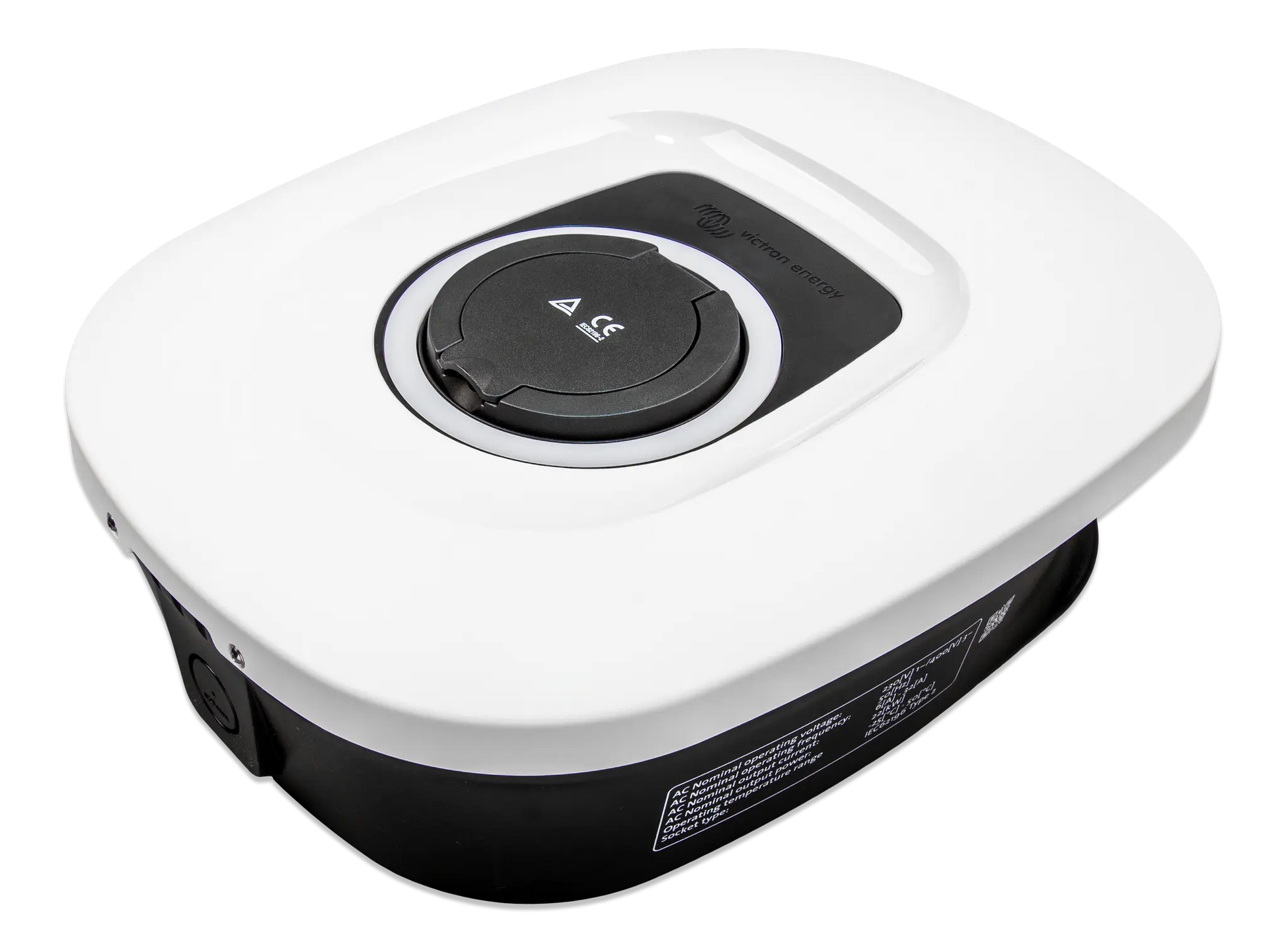 White electronic device with a black circular component on a white background