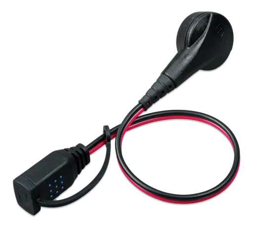 Black car adapter with a coiled cable on a white background