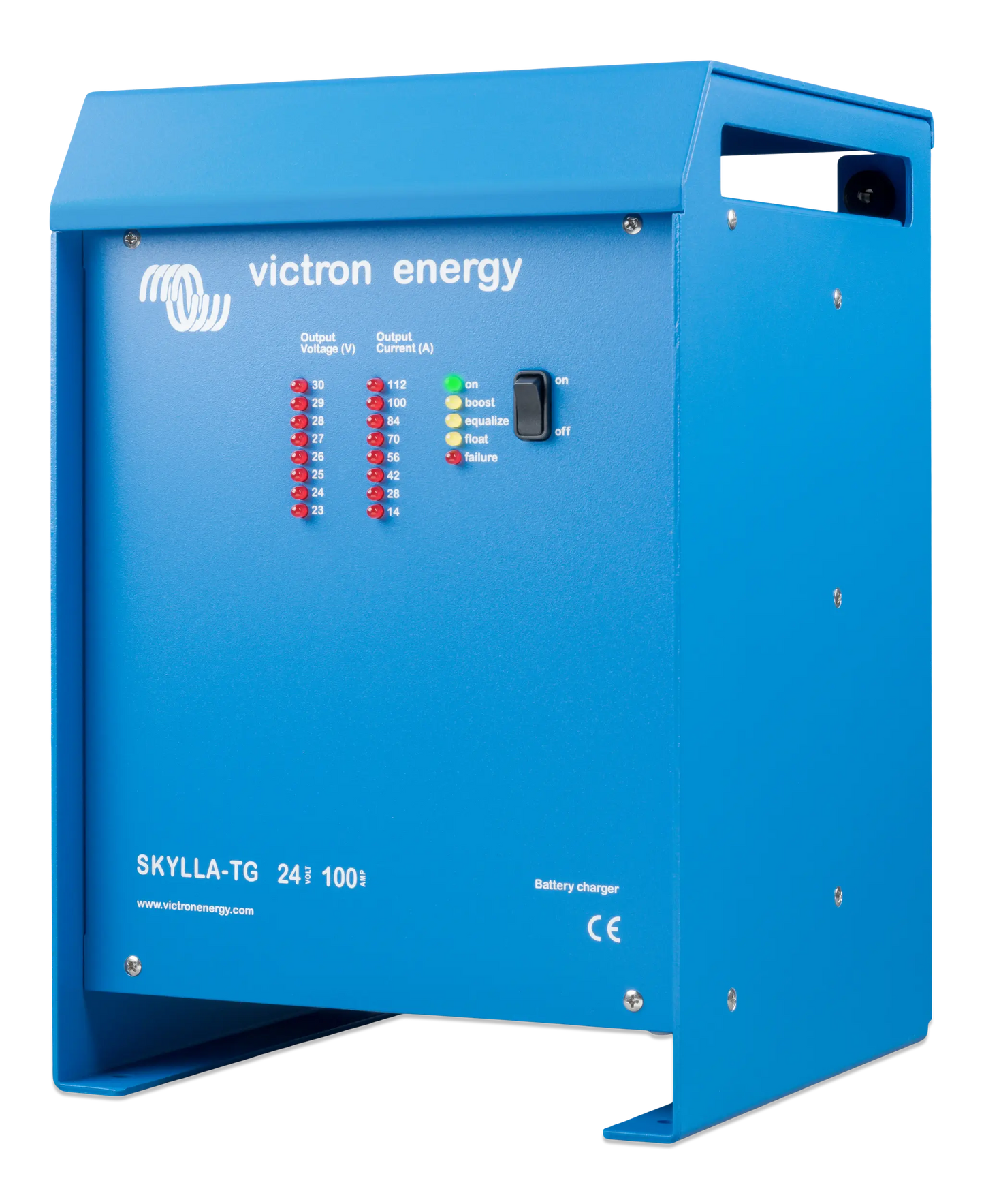 Blue Victron Energy SKYLLA-TG battery charger on a white background