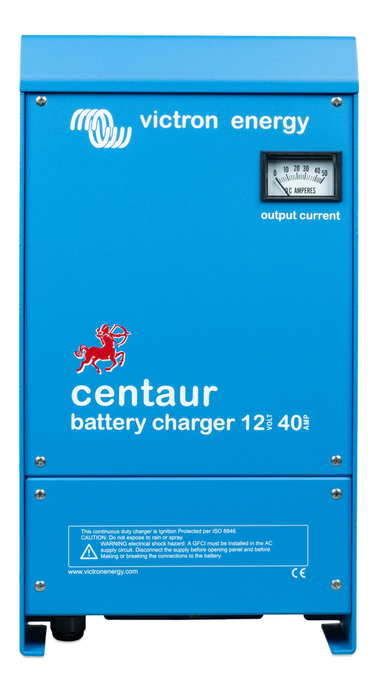 Blue Victron Energy Centaur battery charger on a white background