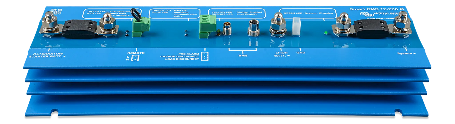 Blue electronic module with various connectors on a white background
