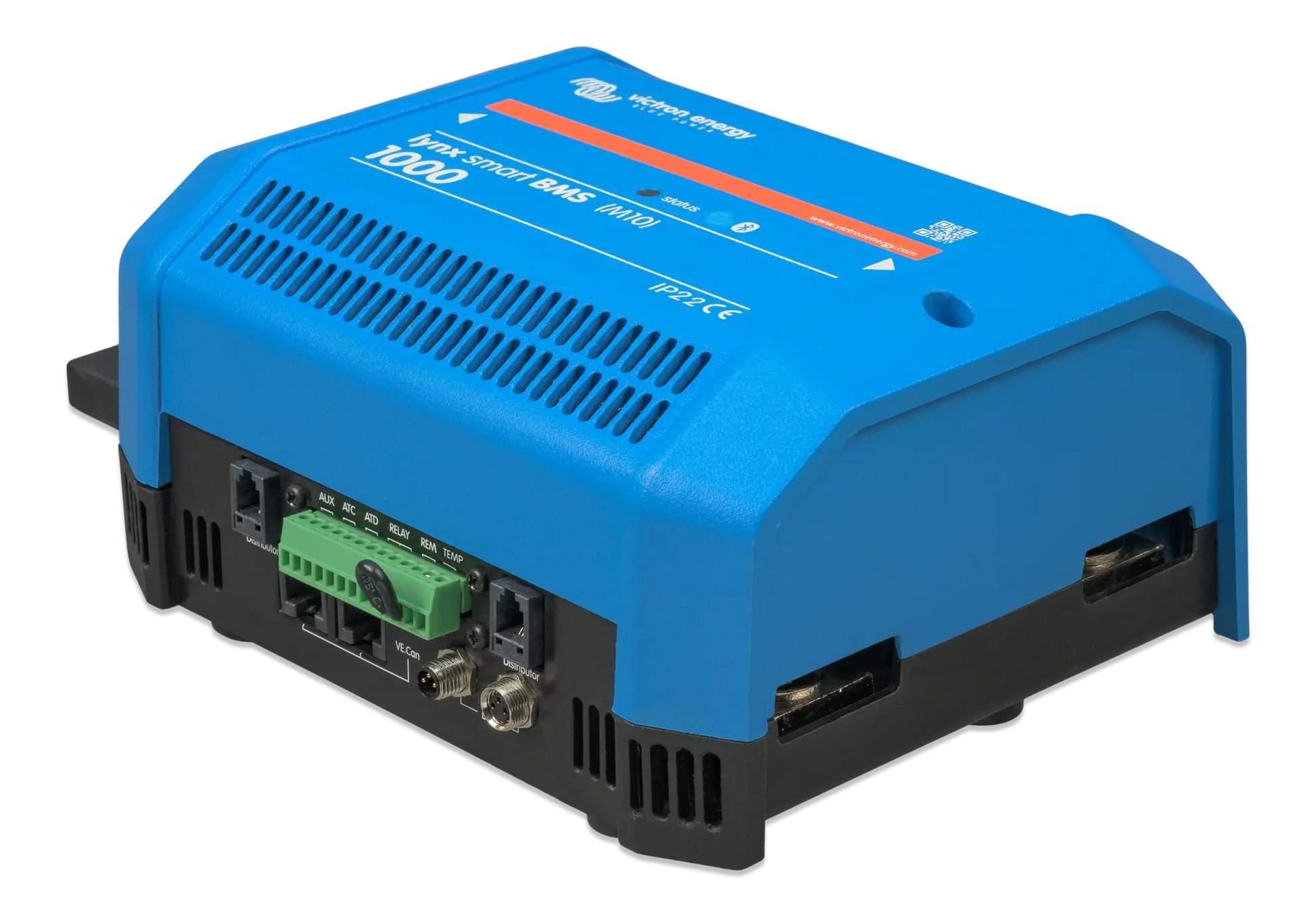 Blue power converter on a white background