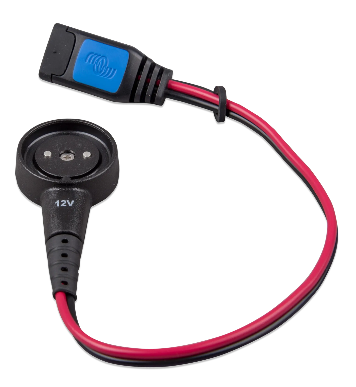 Car charger cable with red and black wires on a white background