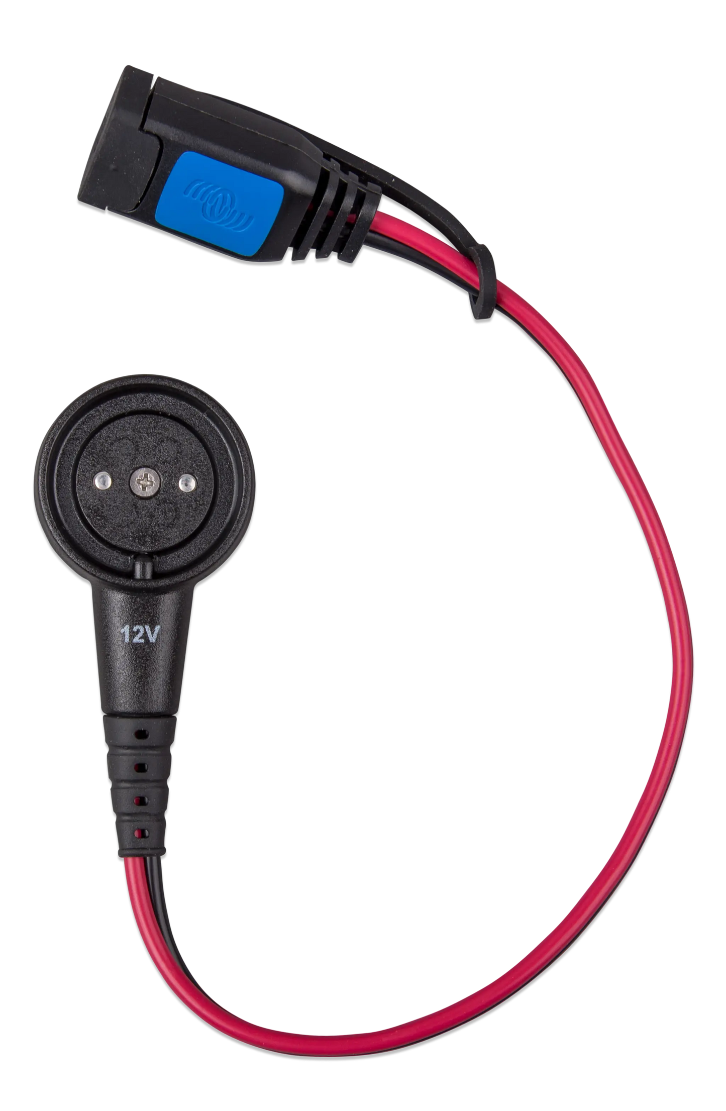 Car jump starter cable with red and black wires on a white background