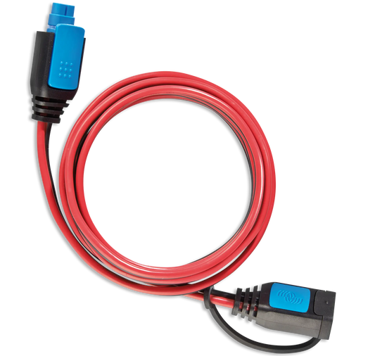 Red cable with blue connectors on a white background