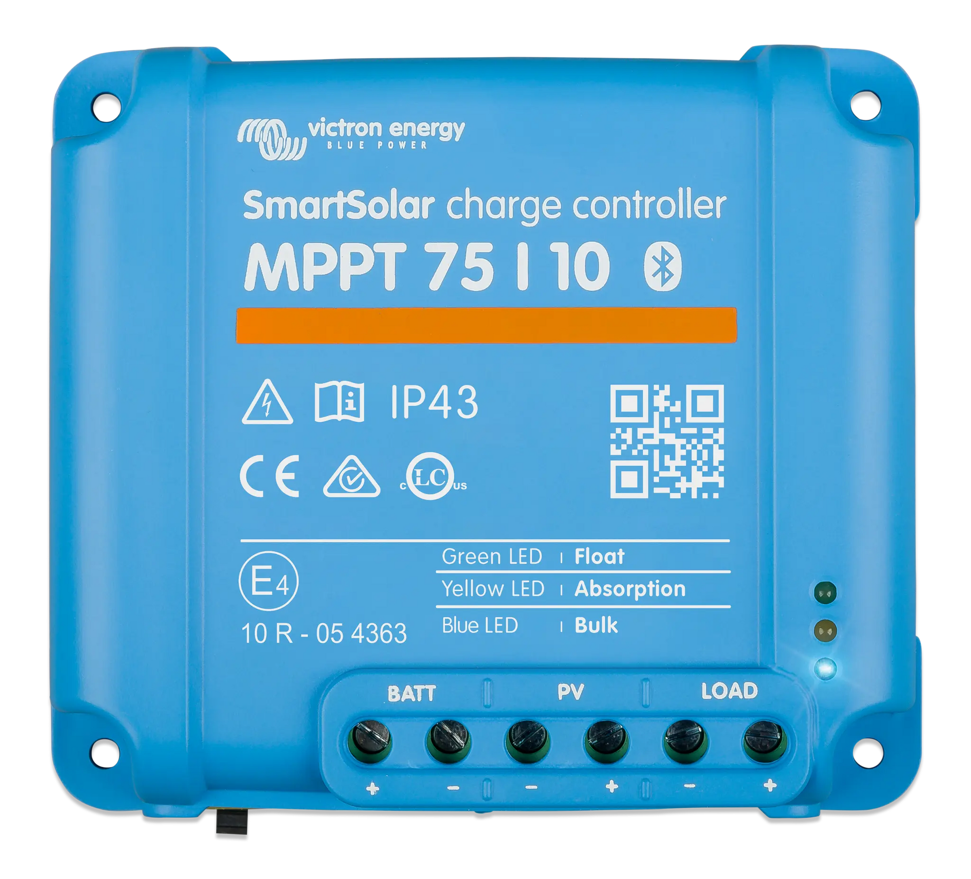 Blue SmartSolar charge controller with Victron Energy branding on a white background