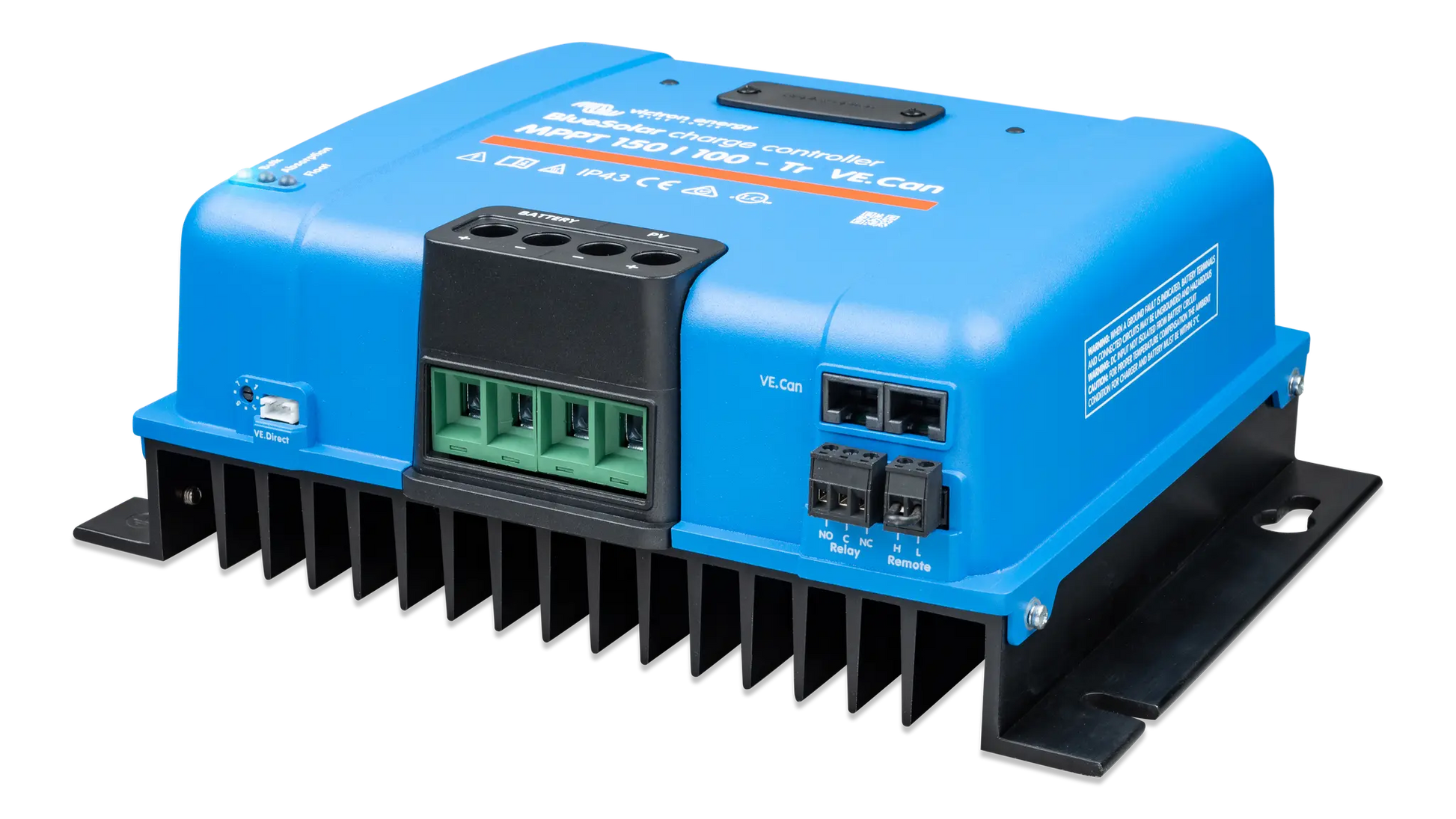 Blue electronic device with connectors on a white background