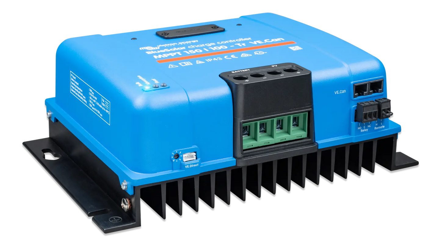 Blue electronic device with black and green components on a white background