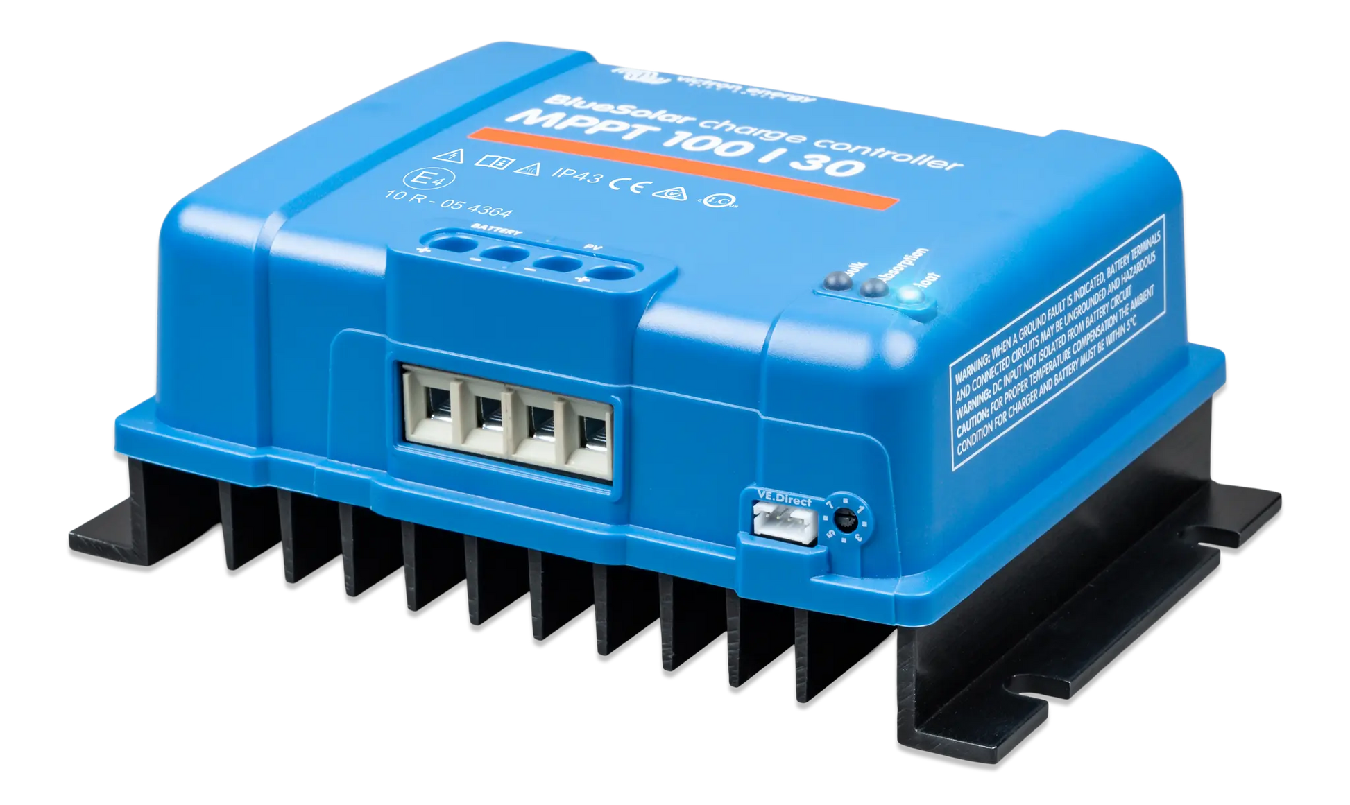 Blue electronic device with text on a white background