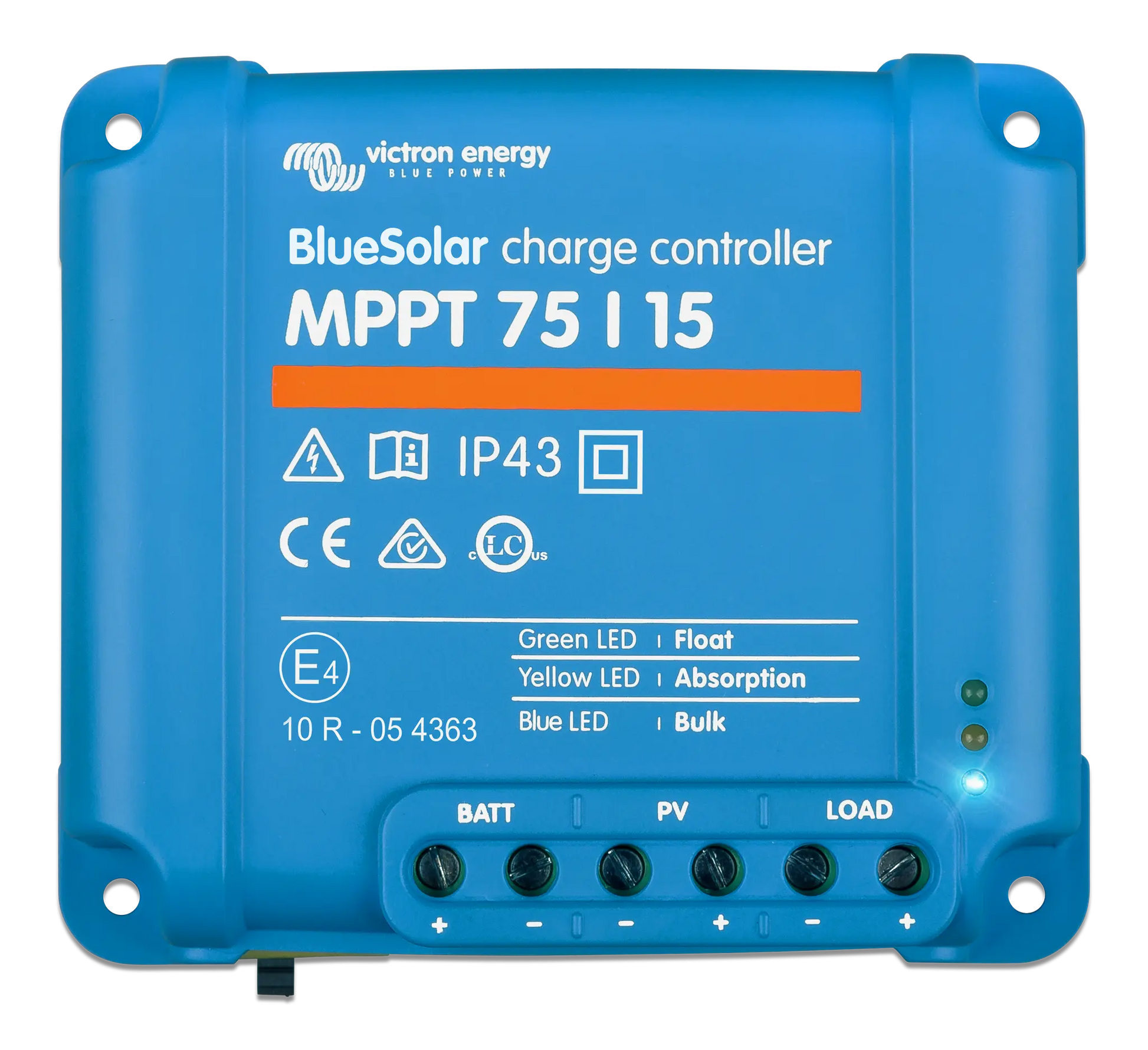 BlueSolar charge controller with Victron Energy branding on a white background