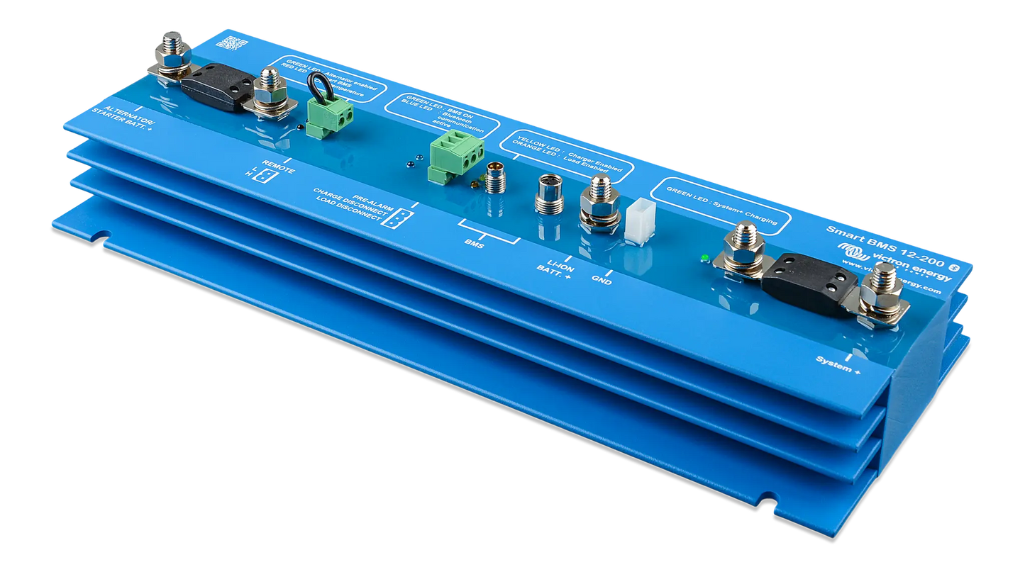 Blue electronic module with various connectors on a white background