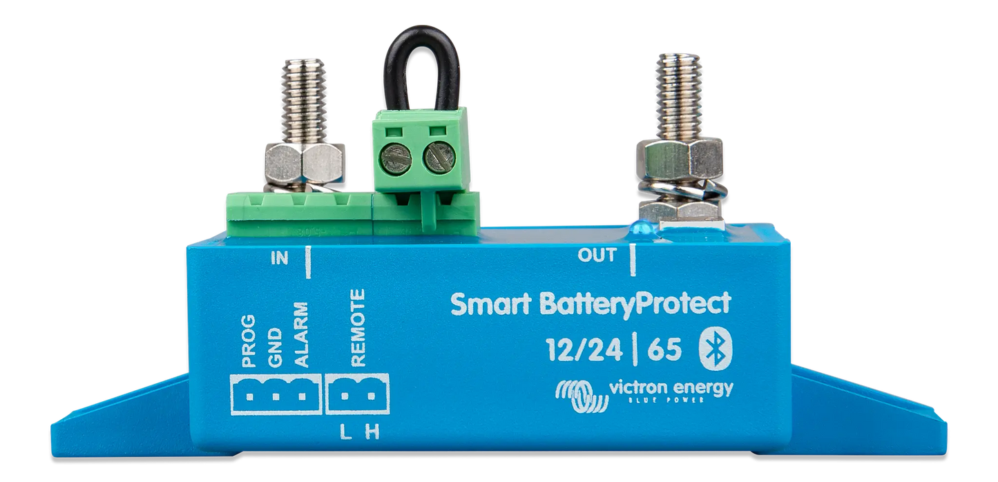 Blue and green electronic device labeled 'Smart BatteryProtect' on a white background