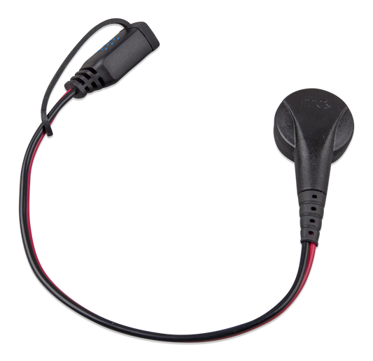 Black electronic device with a cable on a white background