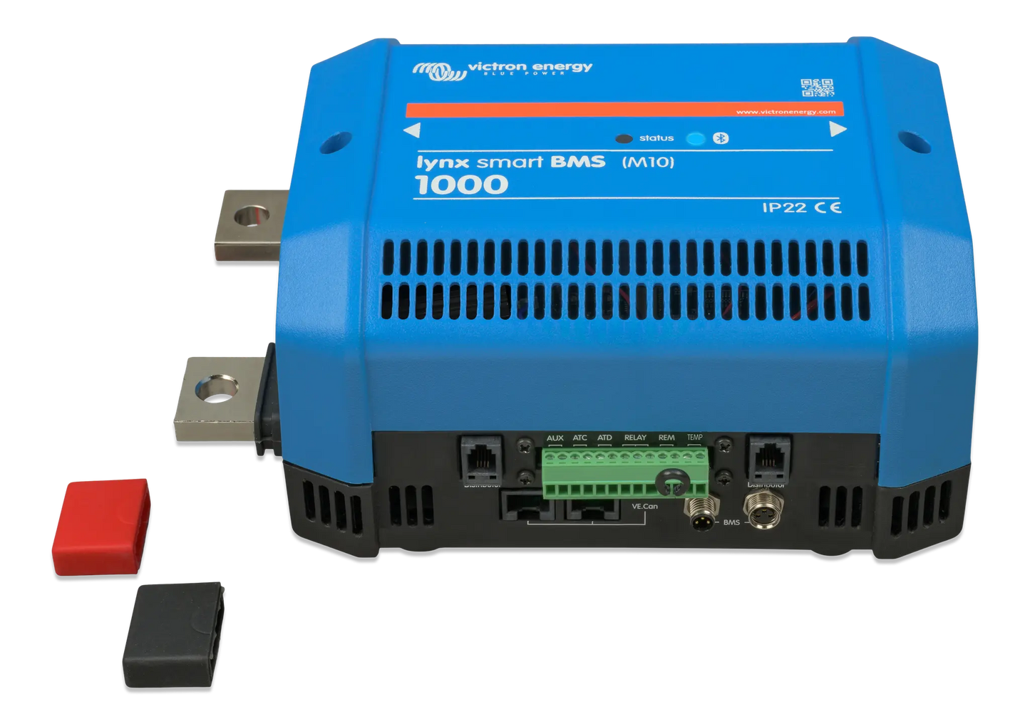 Blue electronic device with connectors on a white background