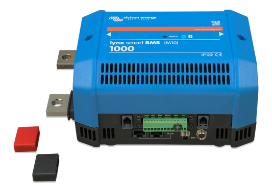 Blue electronic device with connectors on a white background