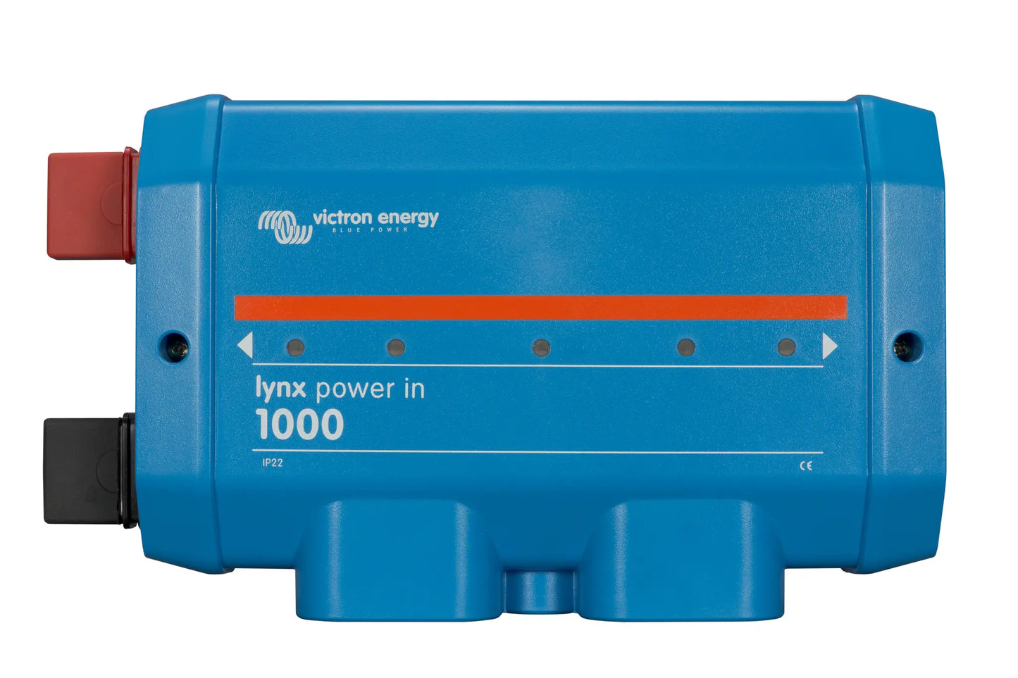 Blue Victron Energy power inverter with 'lynx power in 1000' text on a white background