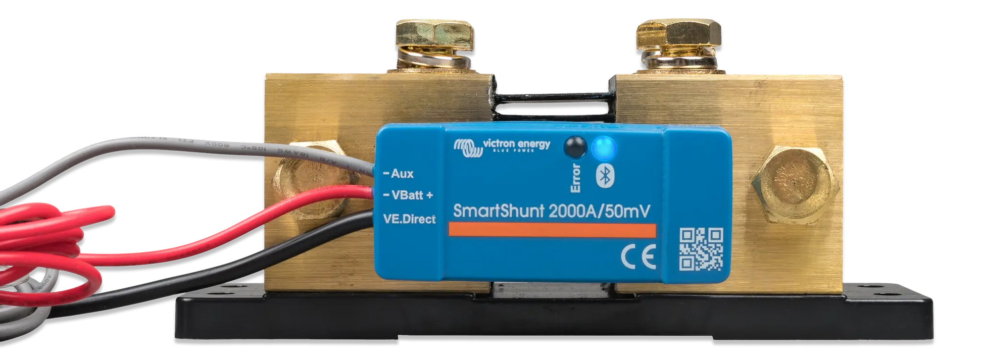 SmartShunt electronic component with wires on a white background