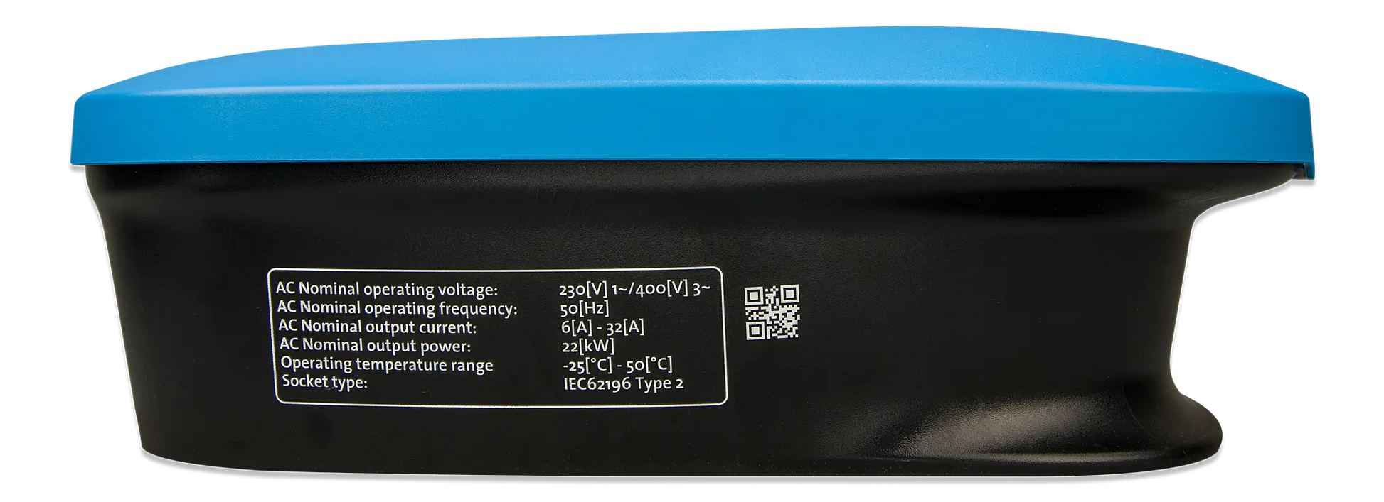 Black electronic device with blue top on a white background