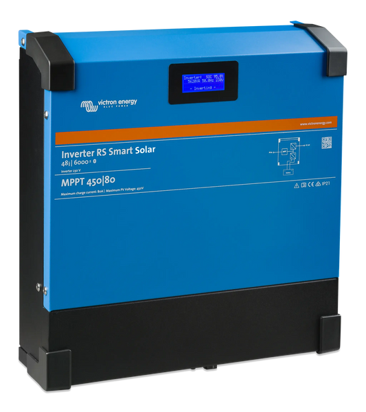 Blue solar inverter with black base on a white background