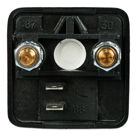 Electrical component with gold and white terminals on a black background