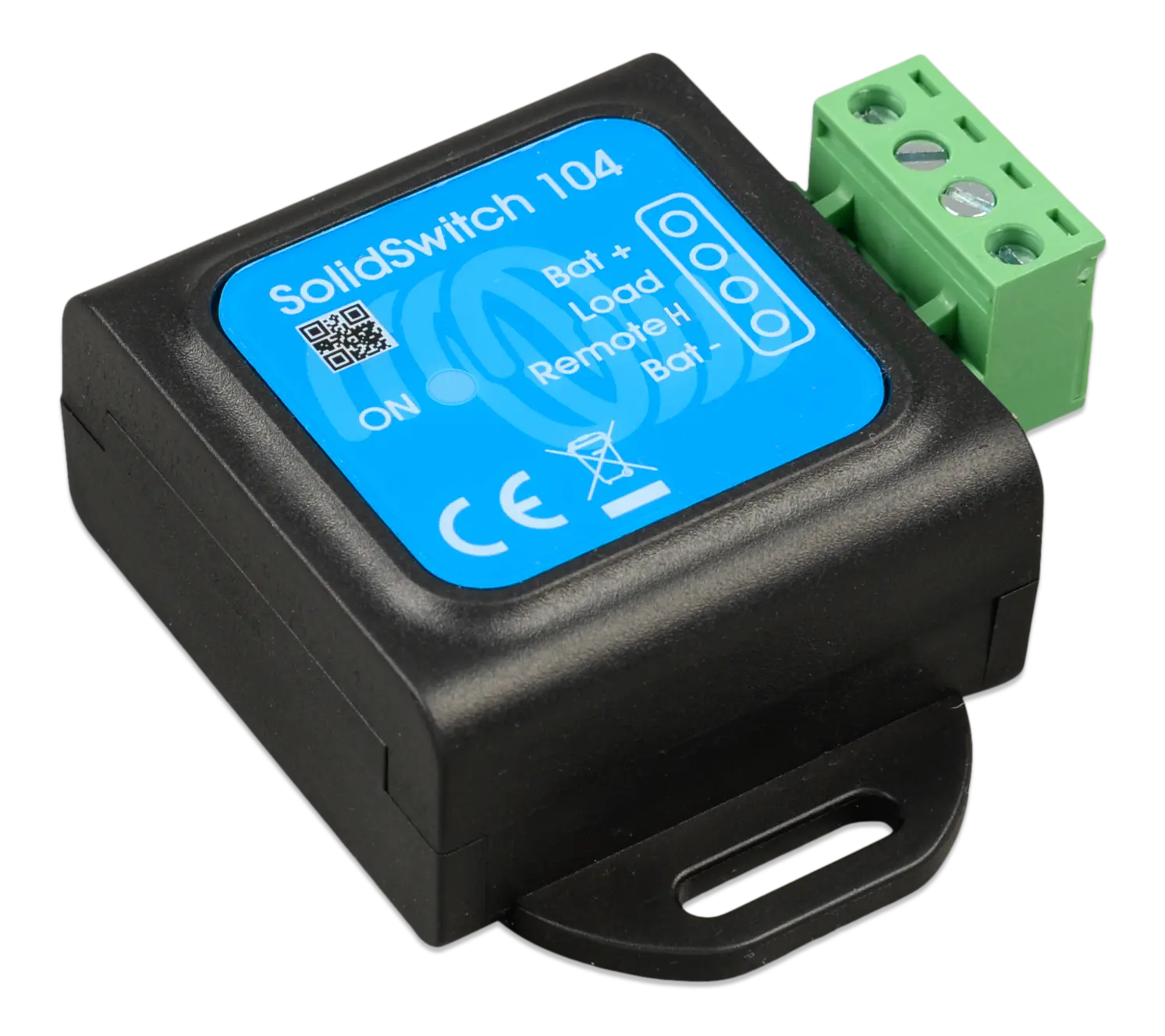 SolidSwitch 104 electronic component with blue label on a white background