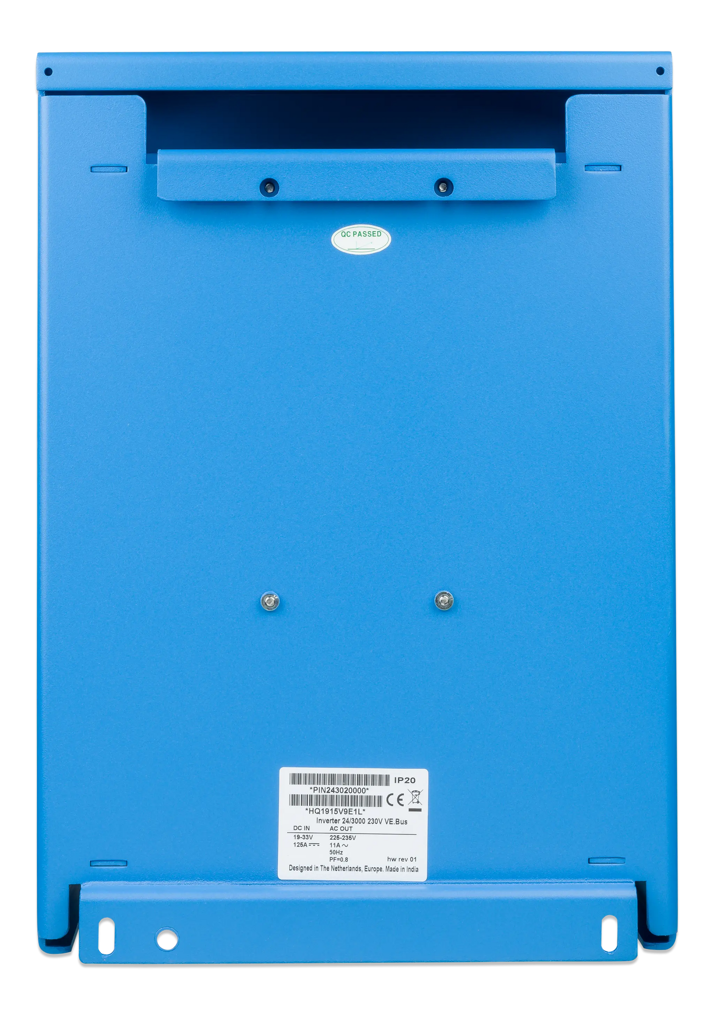 Blue electronic device with visible branding and labels on a white background