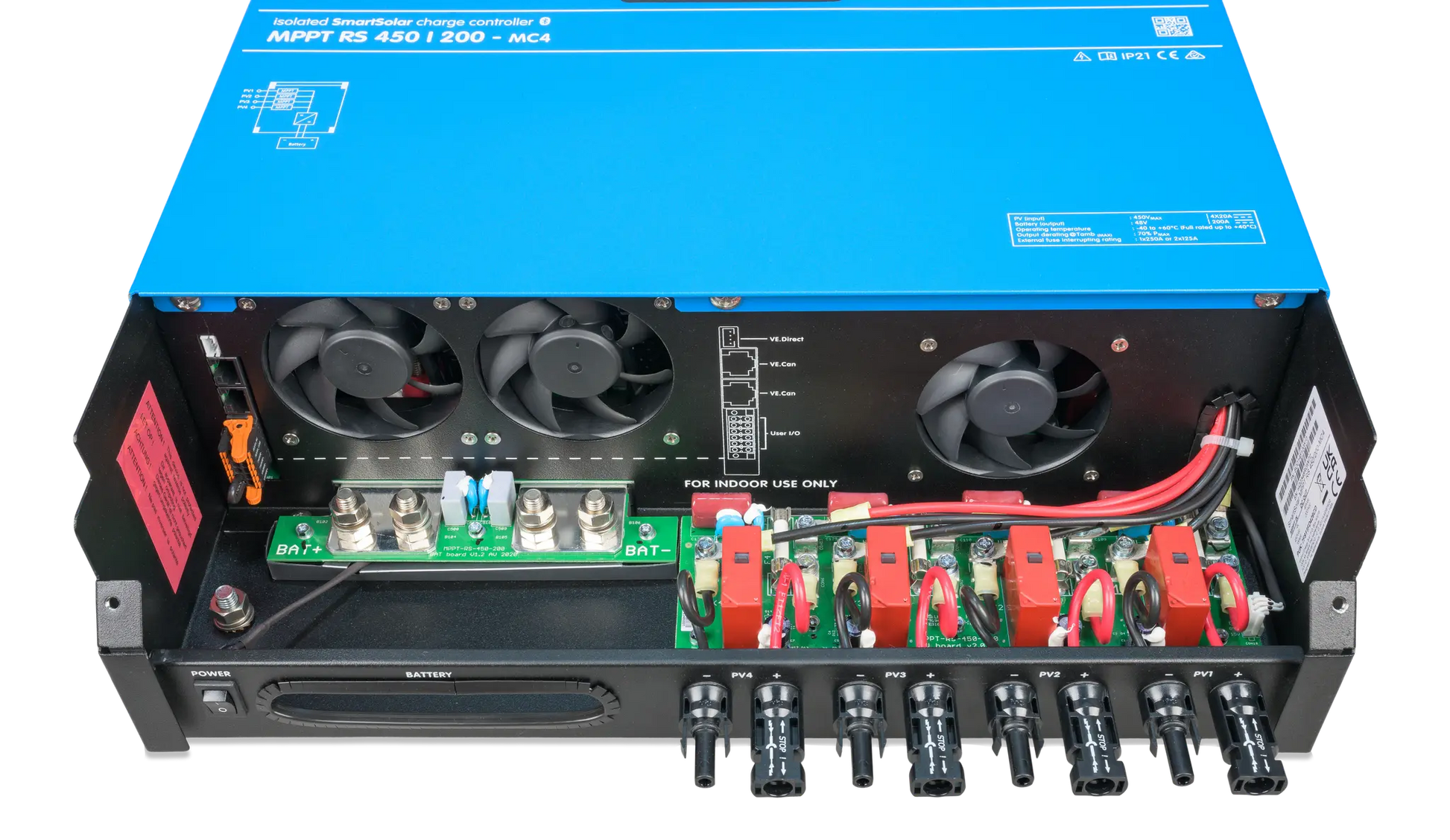 Electrical power inverter with fans and wiring on a white background