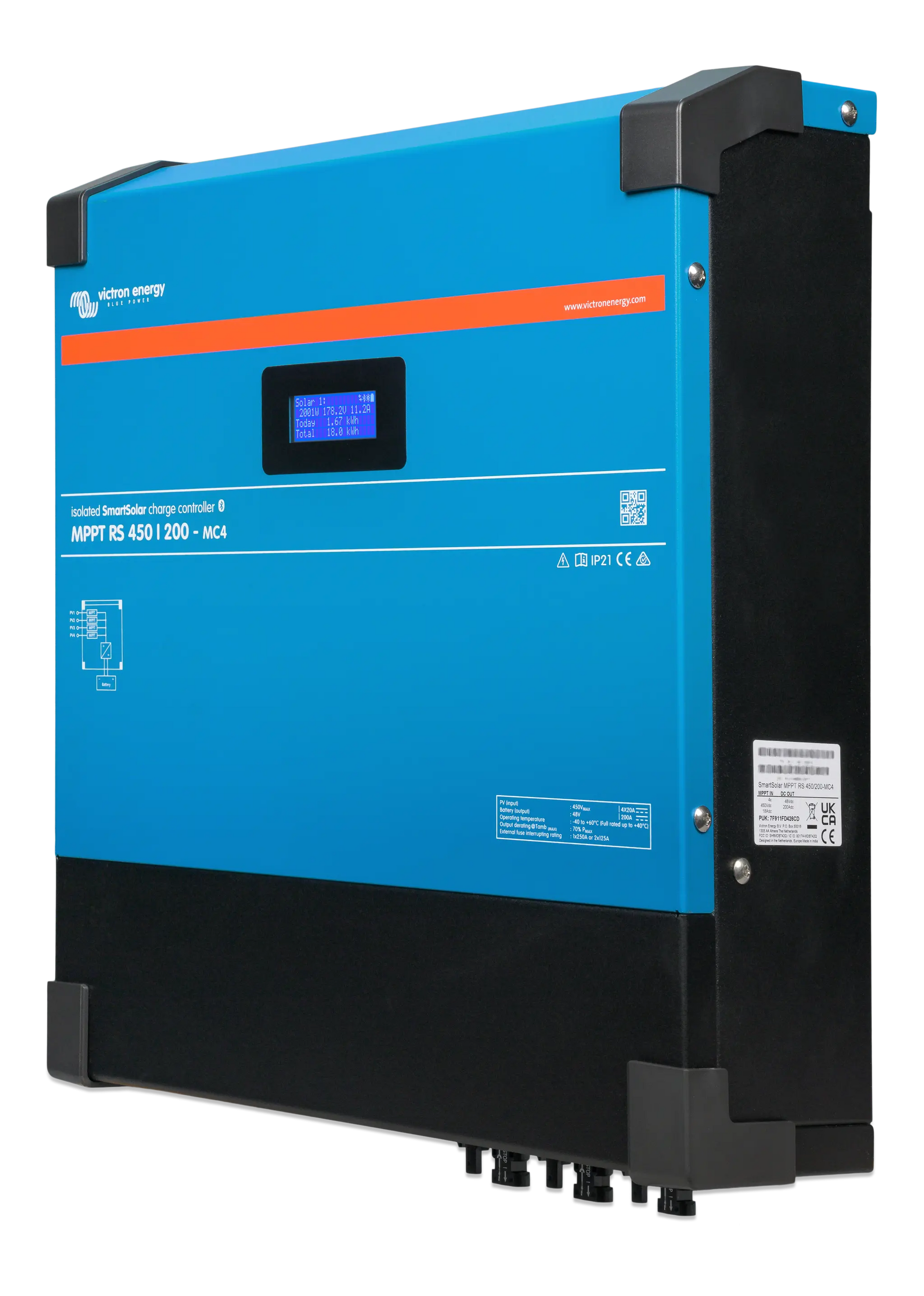 Blue and black power station with digital display on a white background