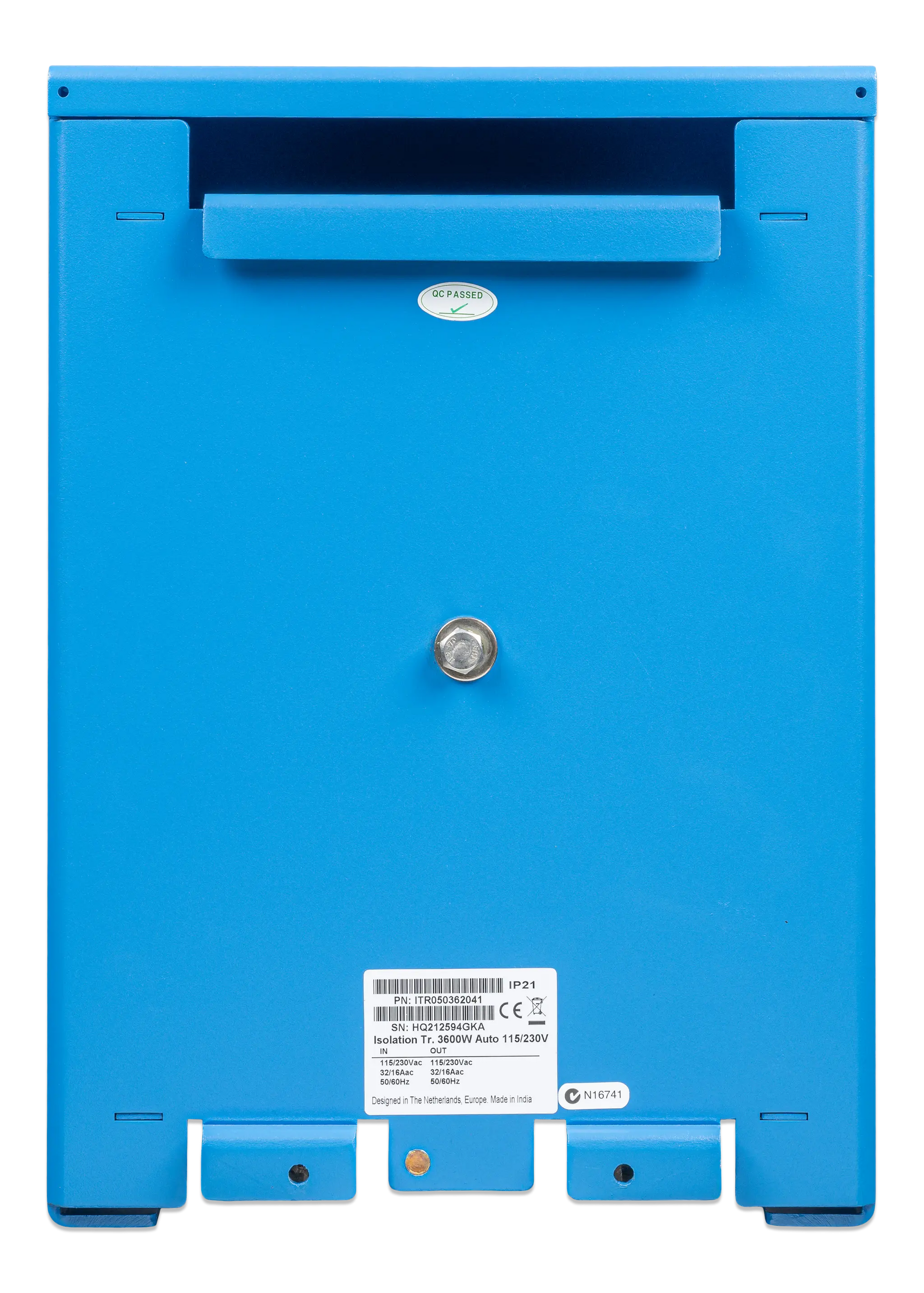 Blue mailbox with a visible brand logo on a white background