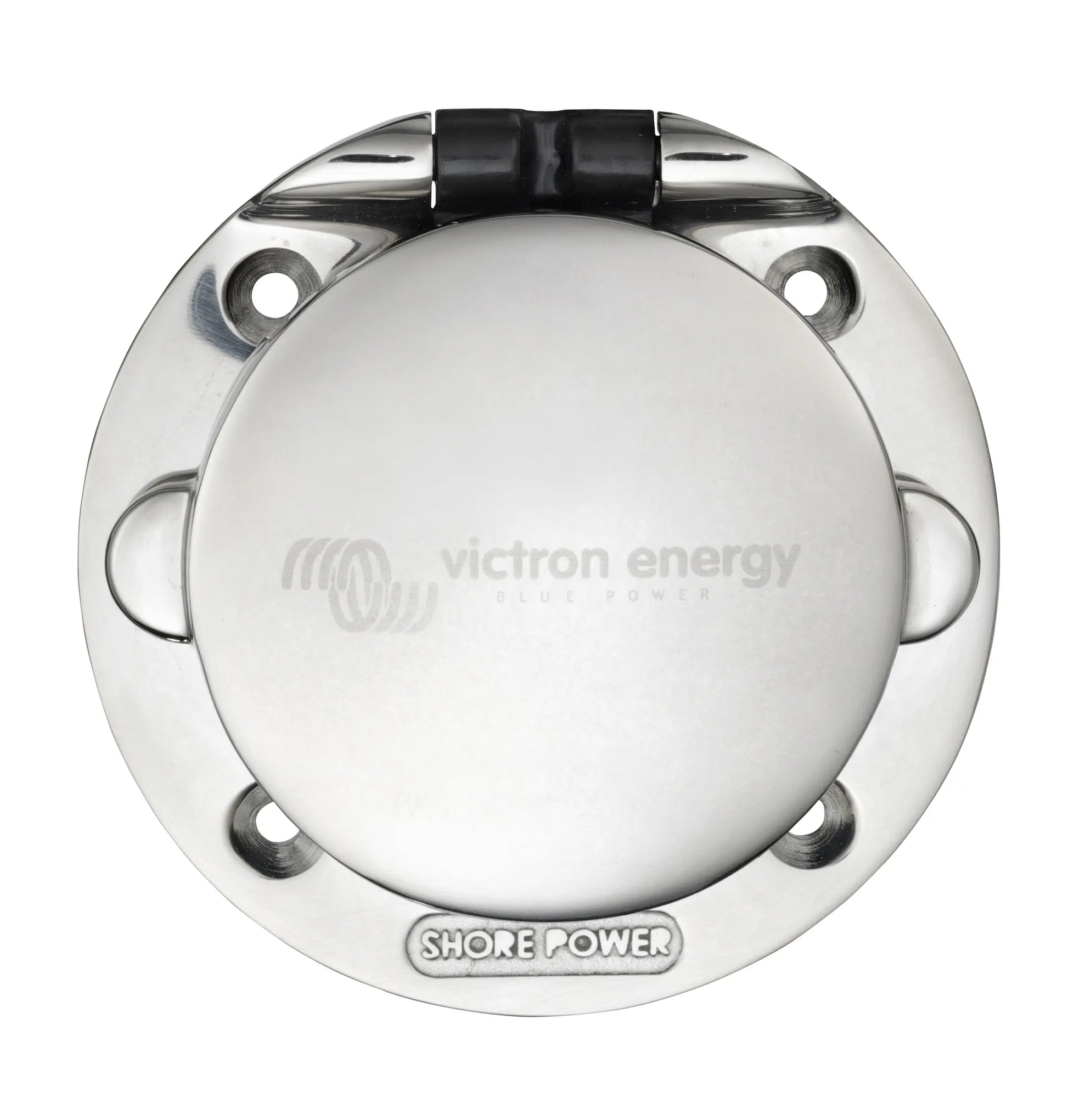 Round electrical connector with 'Victron Energy' branding on a white background