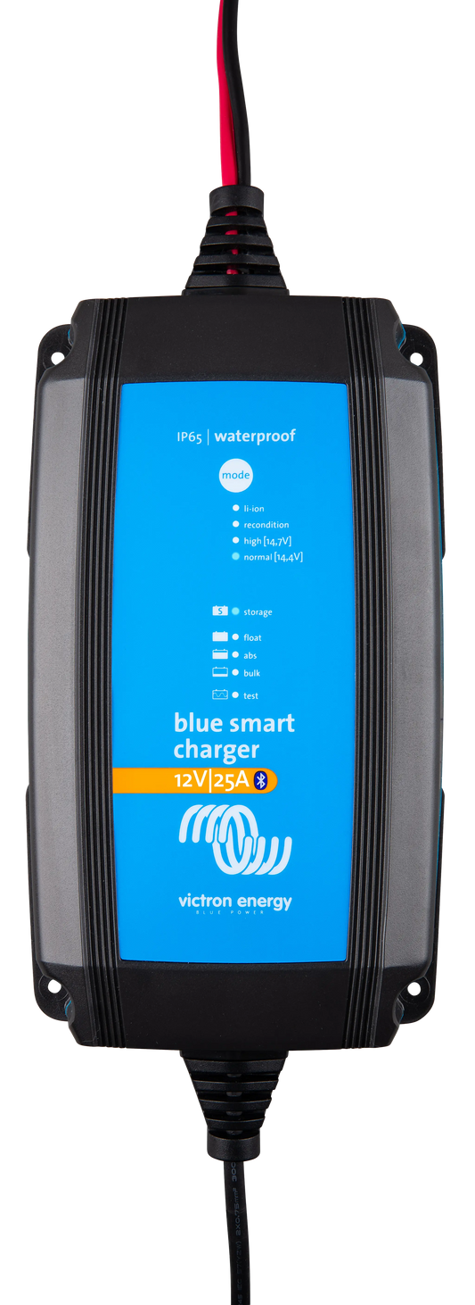 Blue smart charger withVictorin Energy branding on a white background