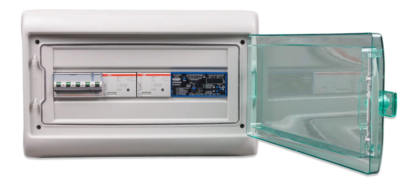 Electronic control panel with a glass cover on a white background