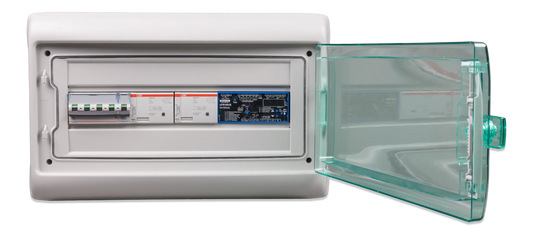 Electronic control panel with a glass cover on a white background