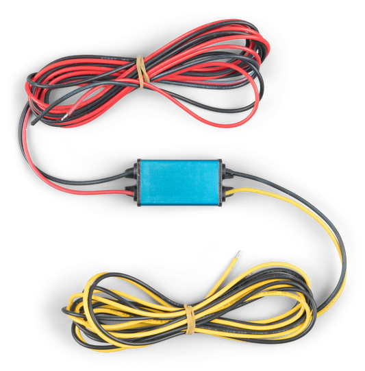 Electrical connector with red, black, and yellow wires on a white background