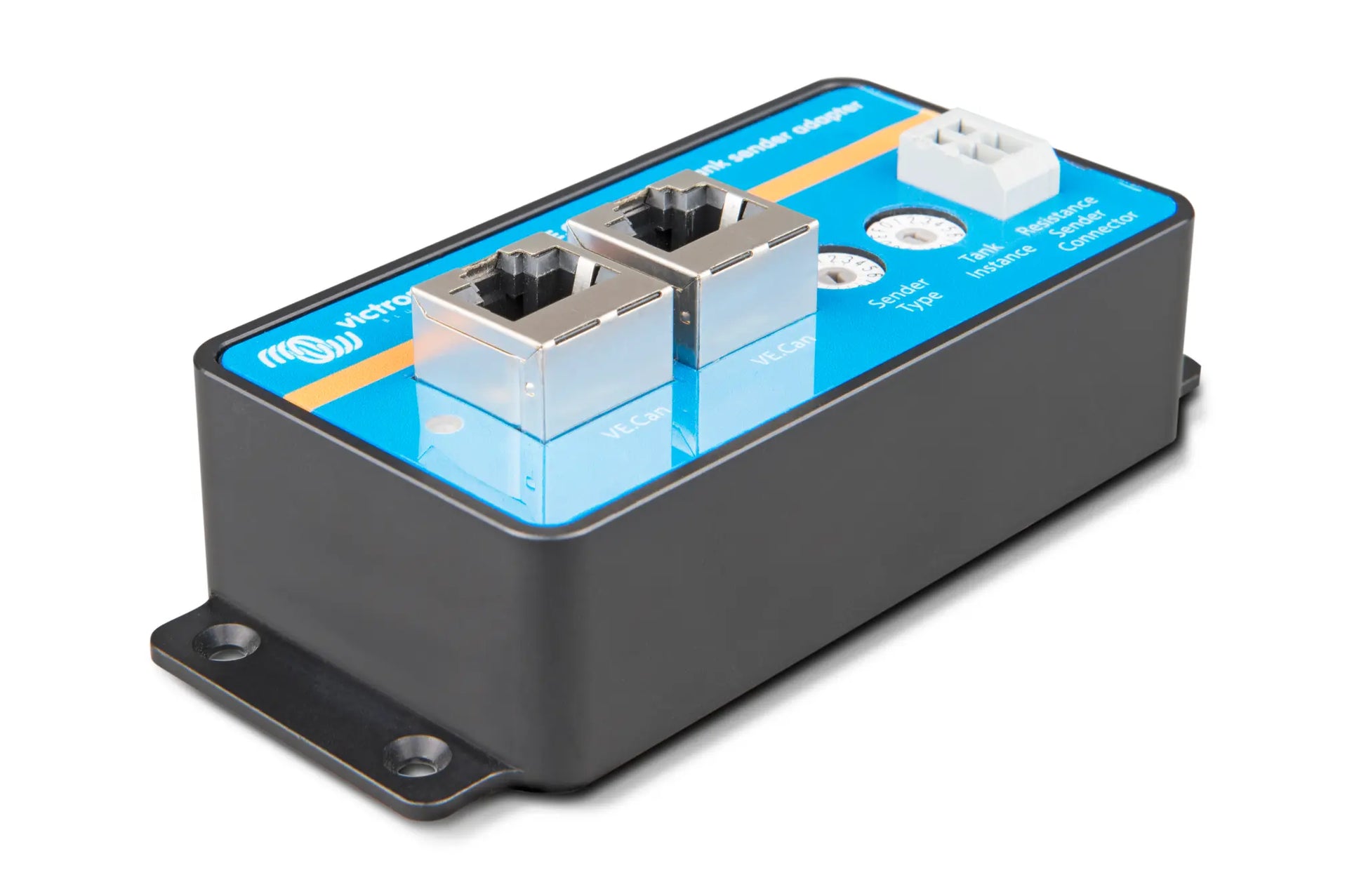 Electrical connector with blue label on a white background