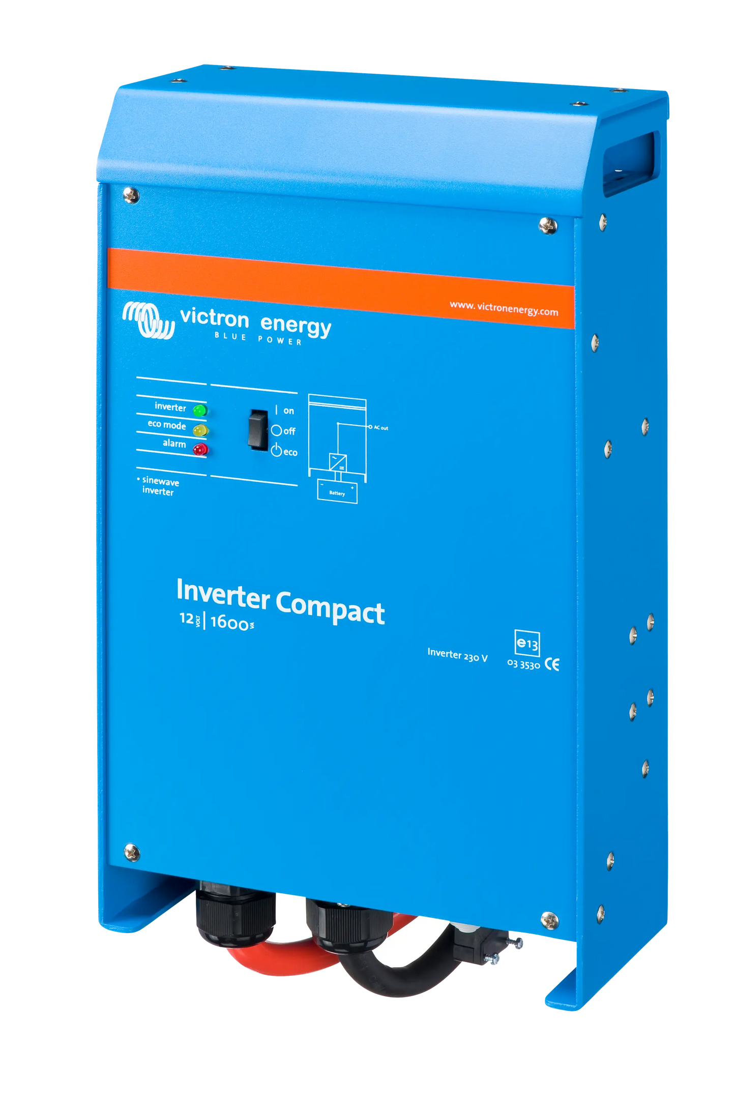 Blue Victron Energy inverter compact on a white background