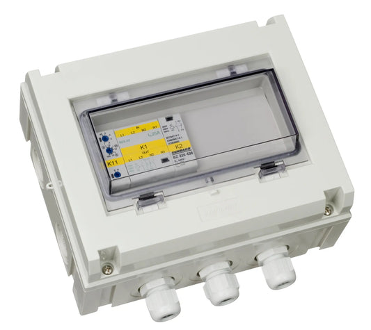 Electrical junction box with connectors on a white background