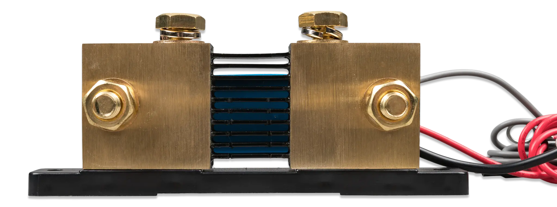 Brass valve actuator with wiring on a white background