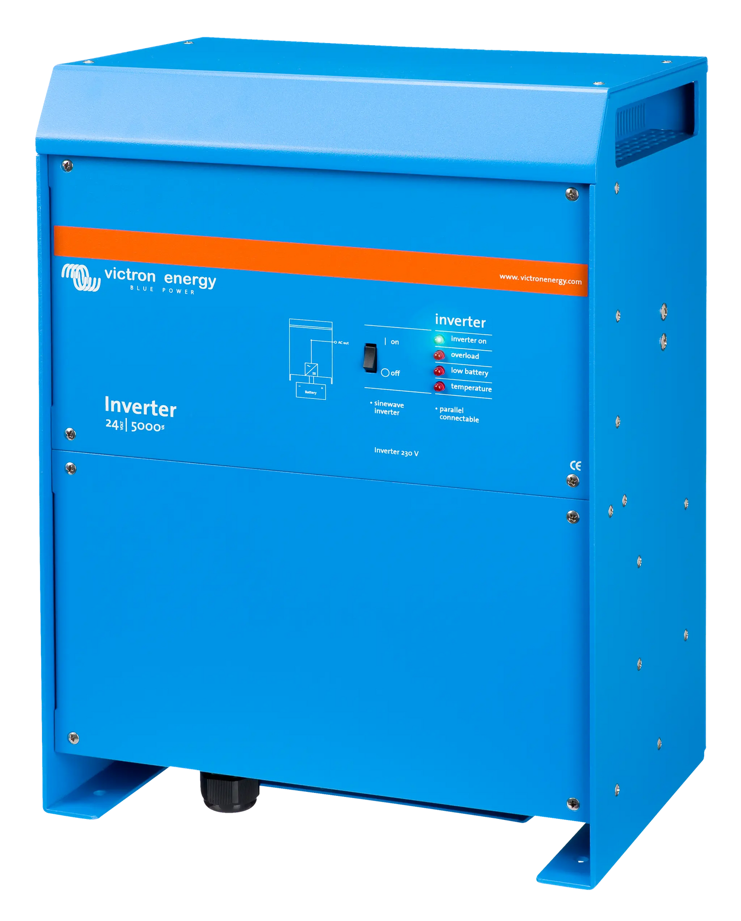 Blue Victron Energy inverter on a white background
