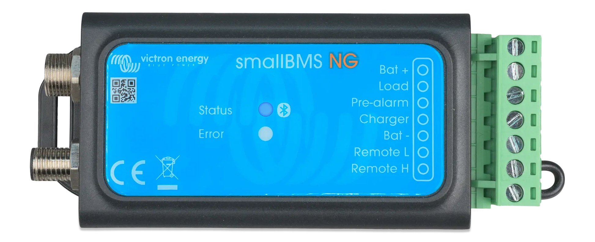 SmallIBMS NG battery management system with blue display on a white background