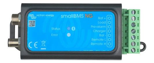 SmallIBMS NG battery management system with blue display on a white background
