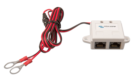 White electronic device with red and black wiring on a white background