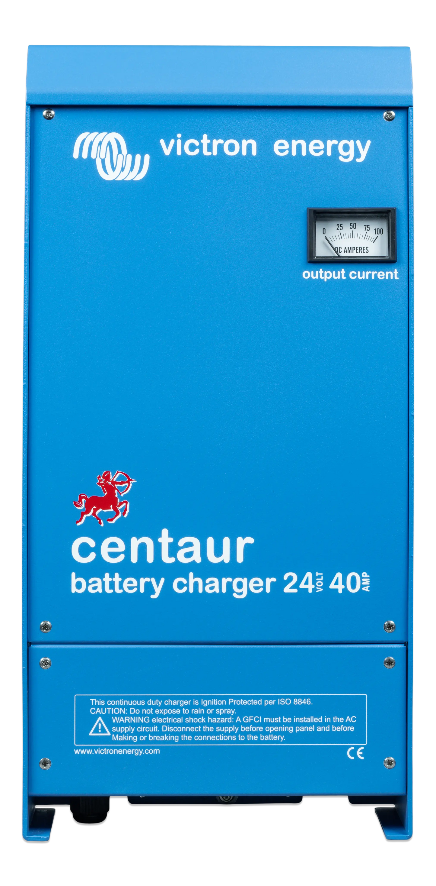 Blue Victron Energy Centaur battery charger on a white background