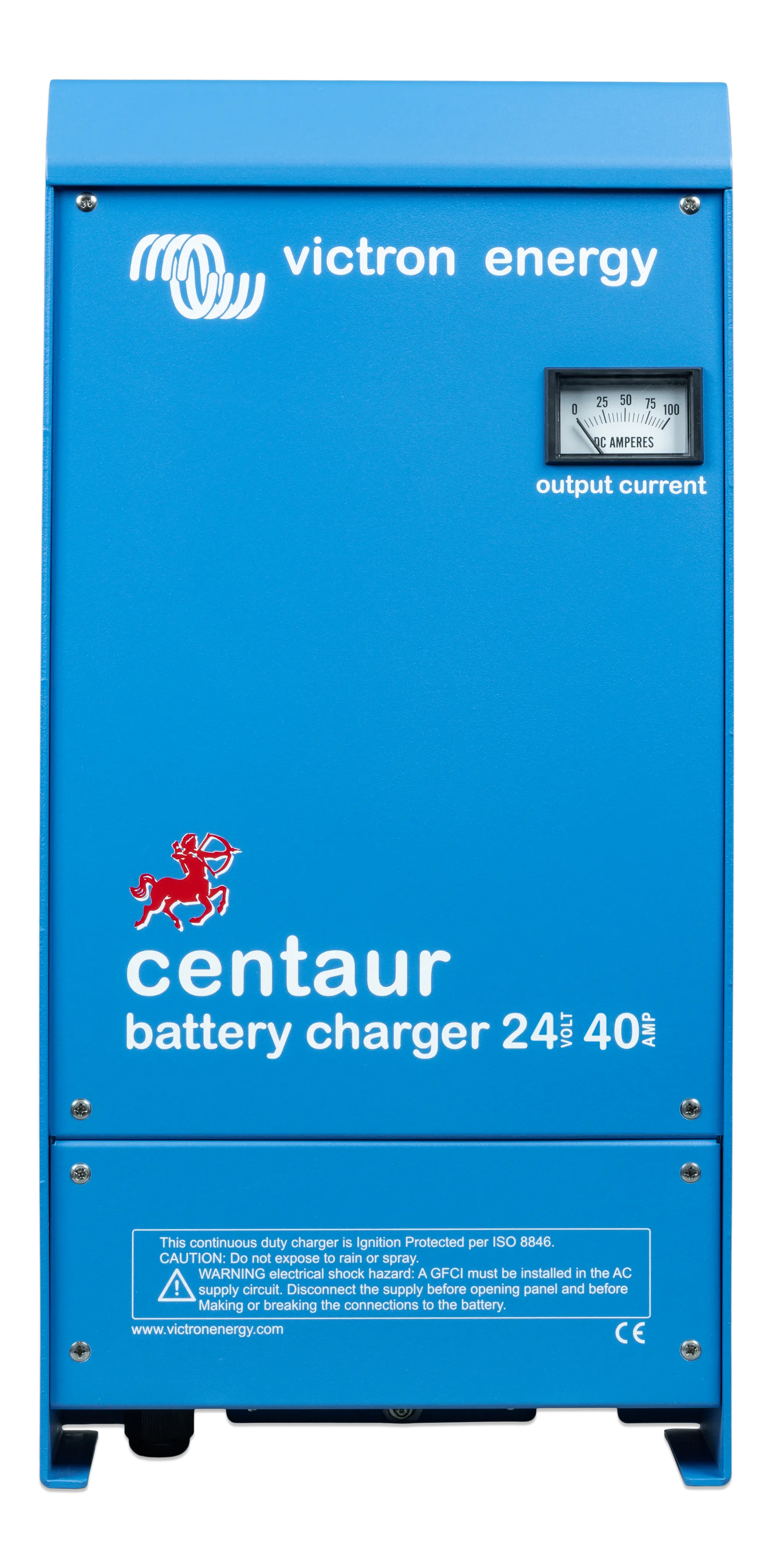 Blue Victron Energy Centaur battery charger on a white background