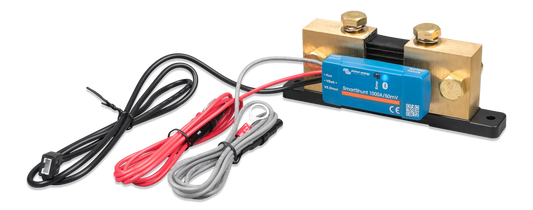 Electrical components including a brass valve, wiring, and a blue control module on a white background.