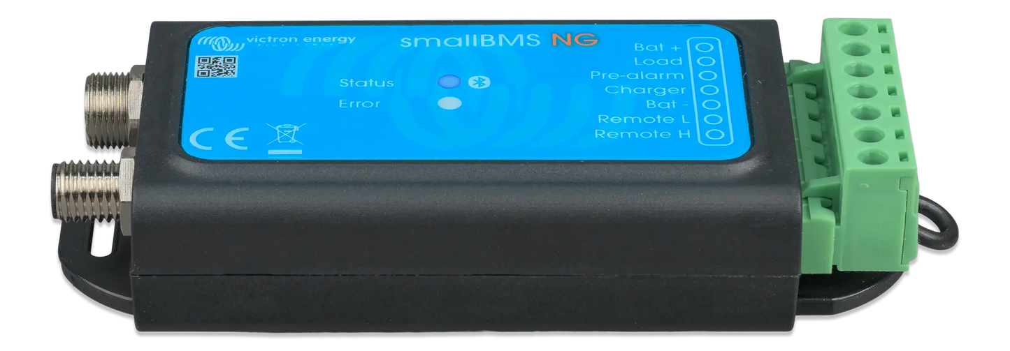 Electronic device with blue display and green connector on a white background